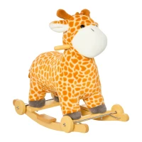 Qaba 2-IN-1 Rocking Horse Kids Plush Ride-On Gliding Giraffe-shaped Plush Toy Rocker with Realistic Sounds for Child 36-72 Months Yellow(m-2)