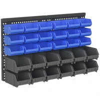 DURHAND Wall Mounted Storage Bin Rack Tool Organizer with 30 Bins, Pegboard for Garage Workshops Blue(m-2)