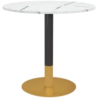 HOMCOM Round Dining Table, Modern Dining Room Table with Faux Marble Top, Steel Base, Space Saving Small Kitchen Table, White(m-11)