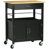 HOMCOM Kitchen Cart, Utility Trolley, Small Kitchen Island with Storage Drawer & Side Hooks for Dining Room, Black(m-2)