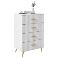 HOMCOM 4 Drawer Cabinet, Drawer Chest for Bedroom, Chest of Drawers with Aluminium Legs and Gold Handles, White(m-11)