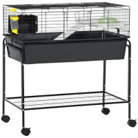 PawHut Two-Story Small Animal Cage Removable from Stand, Pet Habitat with Shelf & Wheels, 33" x 18.5" x 35", Charcoal Gray(m-11)