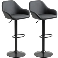 HOMCOM Adjustable Bar Stools Set of 2, Swivel Barstools with Footrest and Back, PU Leather and Steel Round Base, for Kitchen Counter and Dining Room, Black(m-2)
