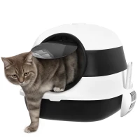 PawHut Dome Covered Cat Litter Box with Lid, White and Black(m-11)