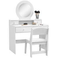 Qaba Kids Vanity Set, Children Makeup Table with Mirror, Stool and Storage Drawers, for Ages 3-8, White(m-11)