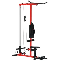 Soozier Lat Pull Down Machine, High / Low Pulley Machine with Adjustable Seat and Flip-Up Footplate, Red(m-11)