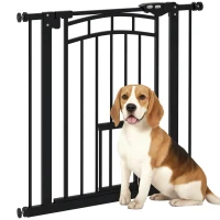 PawHut Auto-Close Pet Gate, Stair Gate with Cat Door, Double Locking for Doorways Hallways Stairs, Fits 29"-31.5" Wide, Black(m-11)