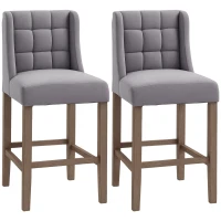 HOMCOM Modern Bar Stools, Tufted Upholstered Barstools, Pub Chairs with Back, Rubber Wood Legs for Kitchen, Dinning Room, Set of 2, Grey(m-1)