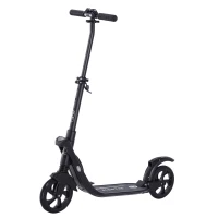 Soozier Foldable Kick Scooter with Adjustable Handlebar, Rear Brake, Dual Shock-Absorbing and Large Solid PU Tires Aluminum Frame for 14 Years Old and Up Teens Adult, Black(m-2)