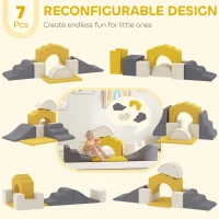 Qaba 7-Piece Baby Soft Play Set, Indoor Soft Play Gym Activity Play Set for Crawling, Sliding and Playing, Yellow(m-4)