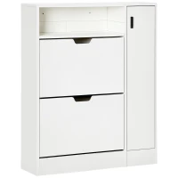 HOMCOM Modern Shoe Cabinet, 12 Pairs Shoe Storage Cabinet with 2 Flip Drawers, Adjustable Shelves, Open Shelf and Compartment for Umbrella, Hallway Entryway, White(m-2)