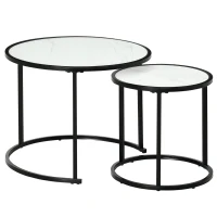 HOMCOM Round Nesting Coffee Table Set of 2, Stacking Modern Accent Tables with Faux Marble Tabletop and Metal Frame for Living Room, White(m-2)