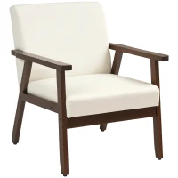 HOMCOM Modern Accent Chairs with Cushioned Seat, Upholstered Linen-Feel Armchair for Bedroom, Living Room, Cream White(m-2)