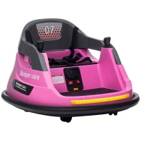 Aosom 12V Bumper Car for Kids 360° Rotation W/ Safety Belt, Pink(m-11)
