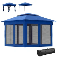 Outsunny Outdoor Patio Pop Up Canopy Gazebo Shelter with Zipper Netting, Carry Bag, 11' x 11', Blue(m-1)