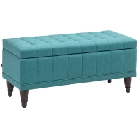 HOMCOM Storage Ottoman, Linen Fabric End of Bed Bench with Button Tufted Storage Bench for Bedroom, Green(m-11)