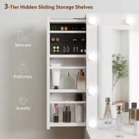 HOMCOM Makeup Vanity Table with Lights, Dressing Table with 7 Drawers, 6 Hidden Sliding Storage Compartments, White(m-7)