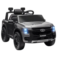 Qaba Ford Ranger Licensed 12V Ride on Car Battery Powered Kids Truck w/ Rear Storage Remote, Spring Suspension, Grey(m-11)