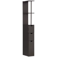 HOMCOM 54" Tall Bathroom Storage Cabinet, Freestanding Linen Tower with 2-Tier Shelf and Drawers, Narrow Side Floor Organizer, Brown(m-1)