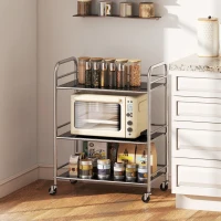HOMCOM 3 Tier Stainless Steel Rolling Cart with Adjustable Shelf, Utility Cart on Wheels with Handles for Kitchen, Silver(m-8)