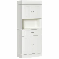 HOMCOM 72" Kitchen Buffet with Hutch, Freestanding Pantry Cabinet with Utility Drawer, 2 Door Cabinets, Adjustable Shelves and Countertop, White Wood Grain(m-1)