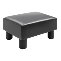 HOMCOM Ottoman Foot Rest, Small Foot Stool with Faux Leather Upholstery, Rectangular Ottoman Footrest with Padded Foam Seat and Plastic Legs, Bright Black(m-1)