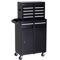 DURHAND Rolling Tool Cabinet 2 in 1 Top Chest Storage Box 5 Drawers with Pegboard and Adjustable Shelf, Black(m-2)