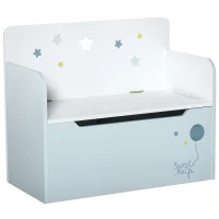 Qaba Kids Wooden Toy Storage Box Organizer Chest 2 in 1 Design with Gas Stay Bar 23.5" x 11.75" x 19.75" Light Blue(m-2)