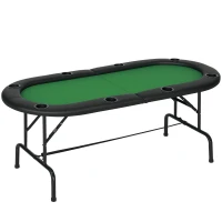 Soozier Deluxe Foldable 72" x 33" Oval Poker / Blackjack Card Game Table w/ 8 Cup Holders - Green Felt(m-1)