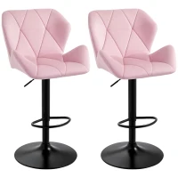 HOMCOM Velvet-Touch Bar Stool Set of 2 Fabric Adjustable Height Armless Counter Chairs with Swivel Seat, Pink(m-2)