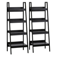HOMCOM Set of 2, 4 Tier Ladder Shelf Bookcase, Multi-Use Display Rack, Storage Shelving Unit Display Stand, Flower Plant Stand, Home Office Furniture, Black(m-2)