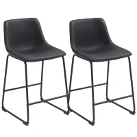 HOMCOM Counter Height Bar Stools Set of 2, Vintage PU Leather Bar Chairs, Kitchen Stool with Footrest, Dark Brown(m-11)