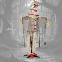 Outsunny 68" Life Size Halloween Animated Pumpkin Clown with Glowing LED Eyes, Battery Operated, Indoor Party Props(m-3)