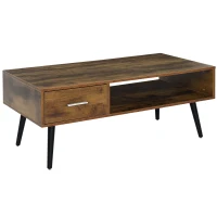 HOMCOM 43" Mid-Century Modern Coffee Table with Drawer and Shelf, Cocktail Center Table for Living Room, Rustic Brown(m-1)
