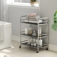 HOMCOM 3 Tier Stainless Steel Rolling Cart with Adjustable Shelf, Utility Cart on Wheels with Handles for Kitchen, Silver(m-10)
