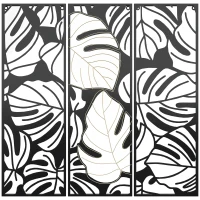 HOMCOM Metal Wall Art Abstract Line Fir Leaves Set of 3 Hanging Wall Sculpture Home Decor for Living Room Bedroom Kitchen 12"x36", Black Gold(m-2)