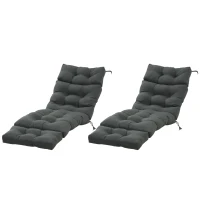 Outsunny Set of 2 Outdoor Chaise Lounge Cushions, 72" x 22" Patio Lounge Chair Cushions with Ties for Outdoor, Indoor, Dark Grey(m-11)