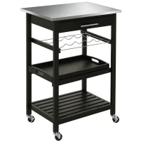 HOMCOM Room Essentials Portable Stainless Steel Top Kitchen Cart with Storage Drawer 3-Tier(m-2)