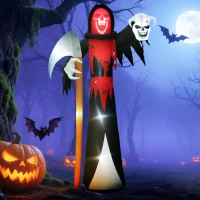Outsunny 12 FT Halloween Inflatable Grim Reaper, Blow Up Garden Decor with Built-in Lights for Halloween Party Indoor, Outdoor(m-9)