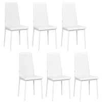 HOMCOM High Back Dining Chairs, Modern Upholstered PU Leather Accent Chairs with Metal Legs for Kitchen, Set of 6, White(m-2)