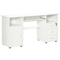 HOMCOM Computer Desk with Keyboard Tray and Drawers, Writing Desk, Home Office Workstation, White(m-2)