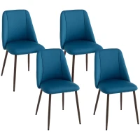 HOMCOM Upholstered Dining Chairs Set of 4, Velvet Accent Chair with Back and Wood-grain Steel Leg for Kitchen, Dark Blue(m-11)
