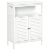 kleankin Bathroom Floor Storage Cabinet, Freestanding Bathroom Cabinet with Shutter Doors, Open Shelf and Adjustable Shelf, White(m-2)