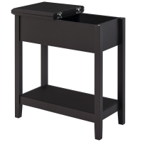 HOMCOM End Table, Narrow Side Table with Flip Top, Storage Cabinet, Bottom Shelf for Living Room, Dark Coffee