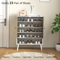 HOMCOM Shoe Storage Cabinet, 5-Tier Shoe Rack Cabinet with Doors, Adjustable Shelves, 15 Pairs, for Entryway, Natural Tone(m-4)