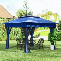 Outsunny Outdoor Patio Pop Up Canopy Gazebo Shelter with Zipper Netting, Carry Bag, 11' x 11', Blue(m-7)