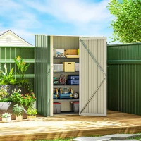 Outsunny 4.7' x 3' Outdoor Storage Shed, Galvanized Metal Utility Garden Tool House, 2 Vents and Lockable Door for Backyard, Patio, Garage, Lawn, Green(m-10)
