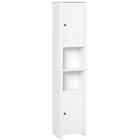 HOMCOM Tall Bathroom Storage Cabinet, Freestanding Linen Tower with 2-Tier Shelf and 2 Cabinets, Narrow Side Floor Organizer, White(m-1)