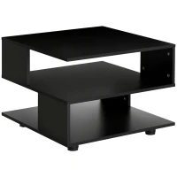 HOMCOM Modern Side Table with Storage Shelves, Square End Table for Bedroom, Living Room, Small Space, Night Stand with Adjustable Feet, Black(m-2)