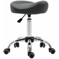 HOMCOM Saddle Stool, Height Adjustable Rolling Salon Chair with PU Leather for Massage, Spa, Clinic, Beauty and Tattoo, Grey(m-11)